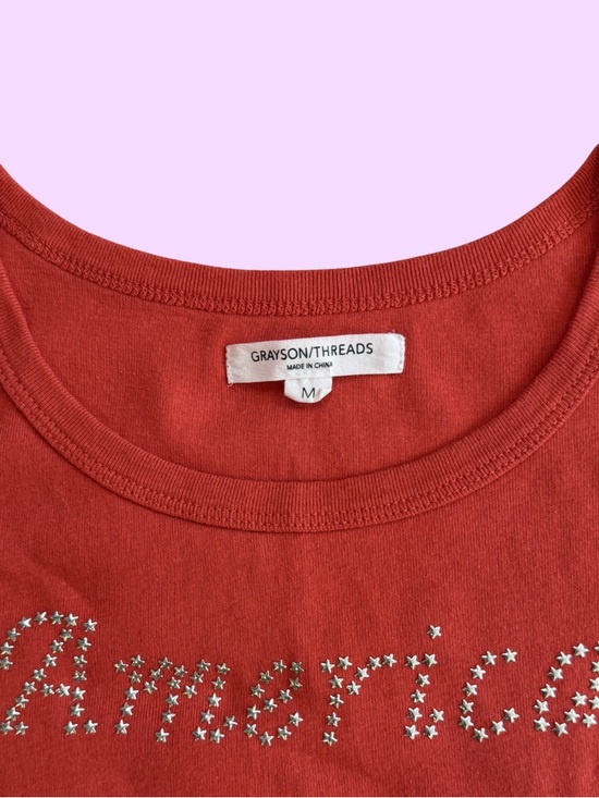 Grayson Threads Red Tank with Rhinestone 'America' Script - Picture 3 of 4